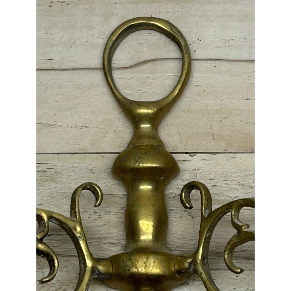 Vtg Solid Brass Double Arm Wall Sconse Candle Holder Dutch Colonial Style